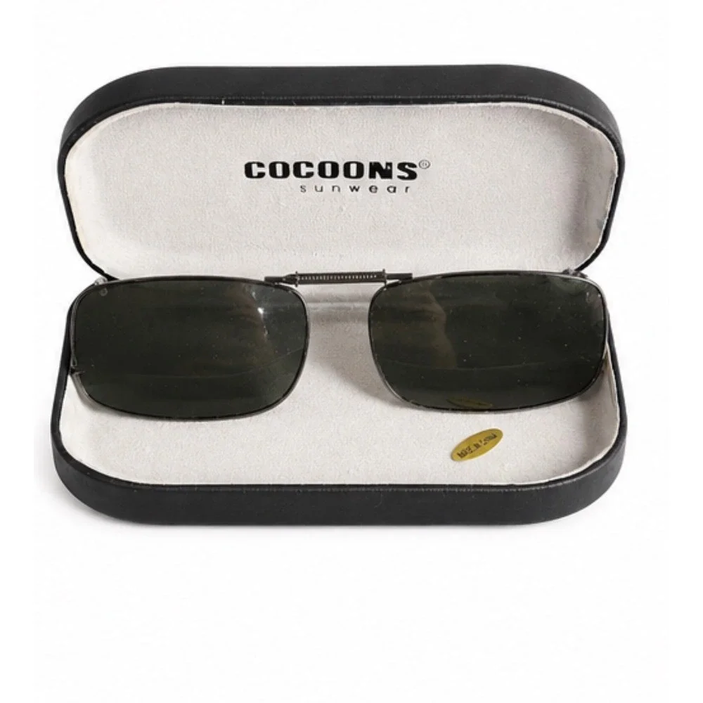Cocoons Sunwear Clip On Sunglasses Rectangular Gunmetal Frame with Hard Case